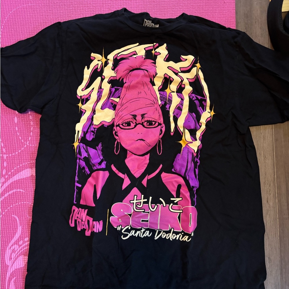 Dandadan Graphic Kids T‑Shirt — Black with Pink & Purple Print